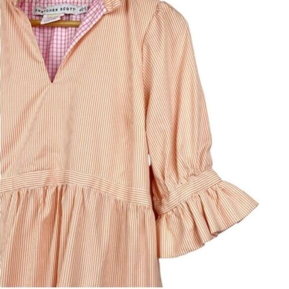 Gretchen Scott Teardrop Orange Stripe Dress Women's Size Medium Ruffle Tiered - Picture 5 of 6